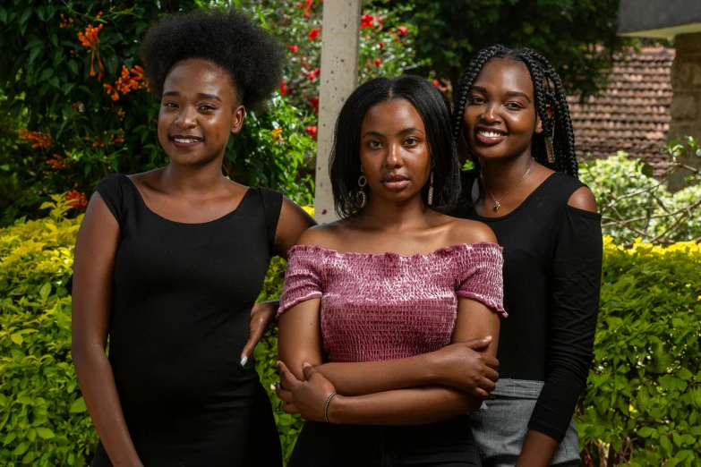 a group of three women standing next to each other, by Ingrida Kadaka, pexels contest winner, black teenage girl, confident pose, 15081959 21121991 01012000 4k, front portrait