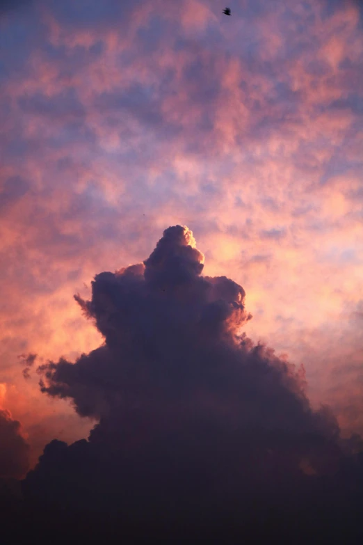 the sun is setting behind a cloud in the sky, an album cover, unsplash, romanticism, hanuman!! head building, fat cloud, smoke cloud, taken in the late 2010s