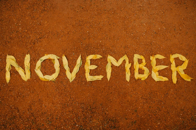the word november written on a rusty surface, an album cover, inspired by Pietro Lorenzetti, avatar image, pasta, background image, 10k