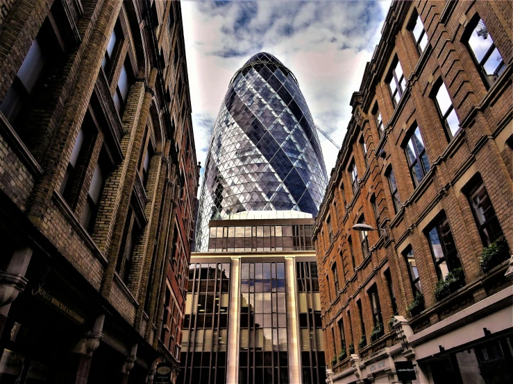 the gherni building towering over the city of london, an album cover, pexels contest winner, cone shaped, view from the streets, square, curvy build