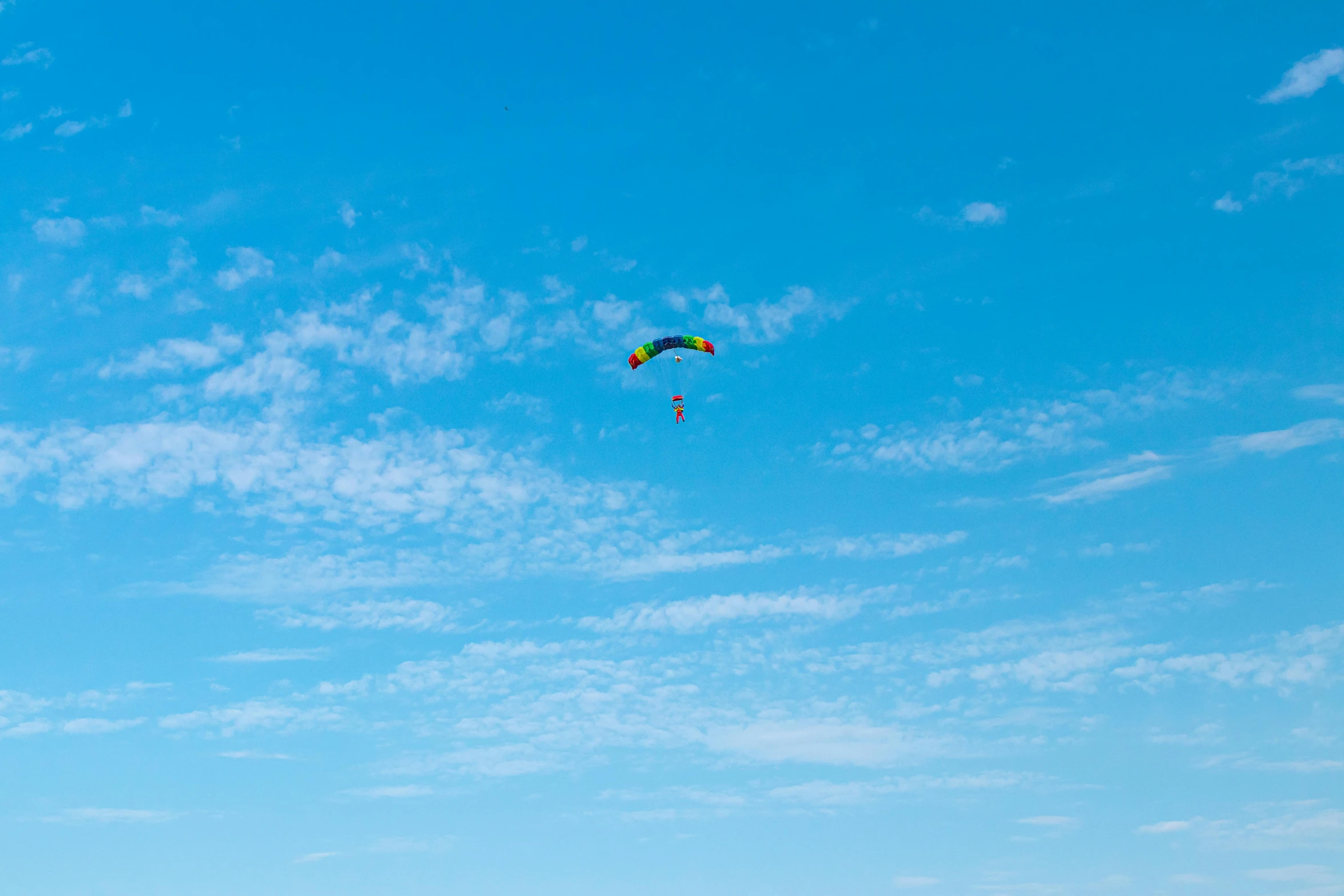 a group of people on a beach flying kites, pexels contest winner, figuration libre, benjamin netanyahu skydiving, with a blue background, viewed from a distance, hd wallpaper