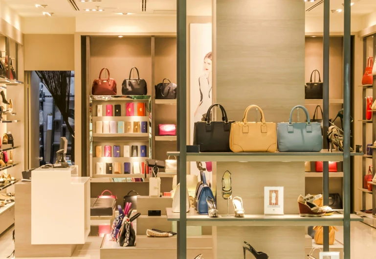 a store filled with lots of handbags and purses, by Nicolette Macnamara, trending on pixabay, modern lush condo as shopfront, sephora, bulgari, shelves