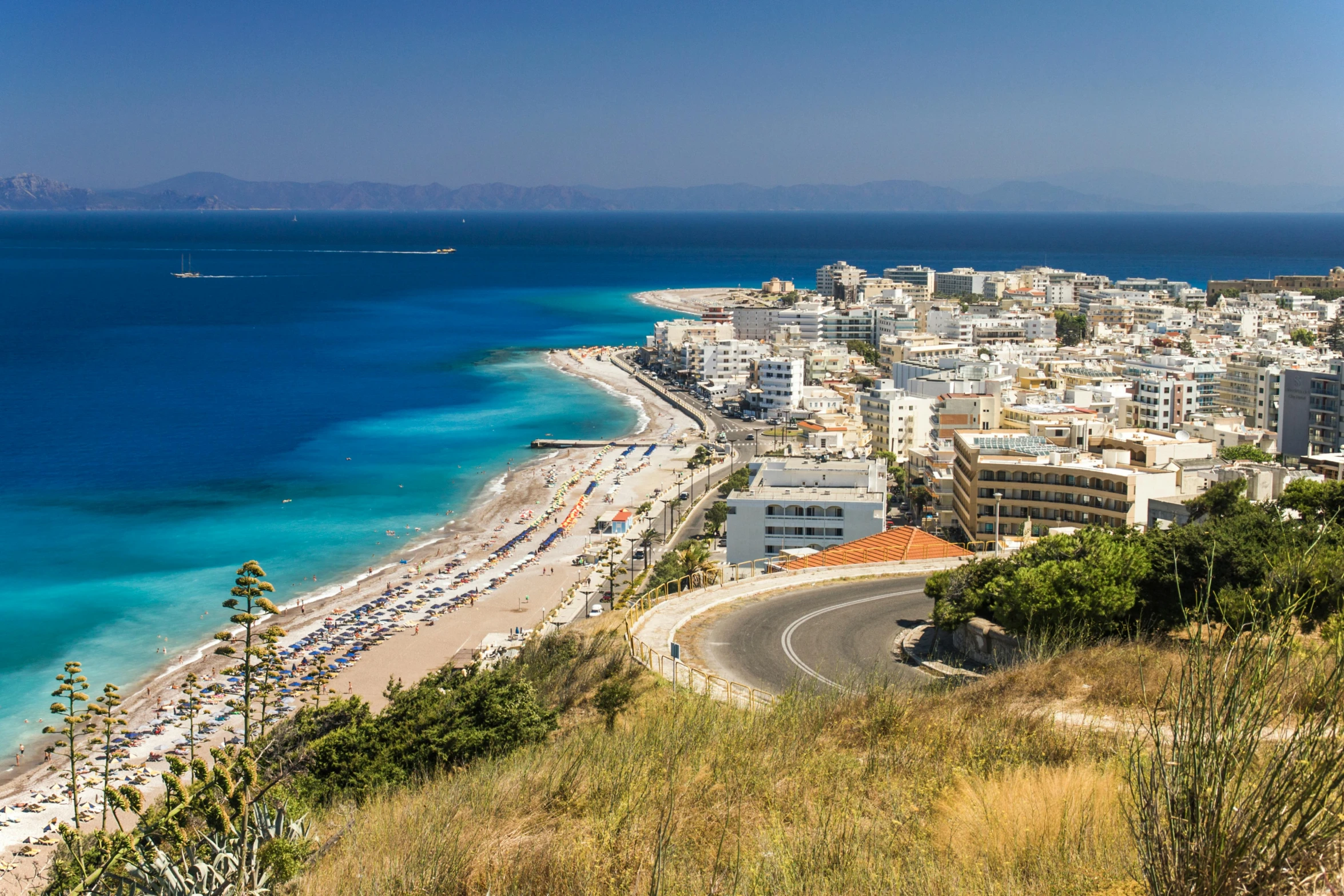 a view of the beach from the top of a hill, by Tom Wänerstrand, pexels contest winner, renaissance, greek, square, jenna barton, clear and sunny