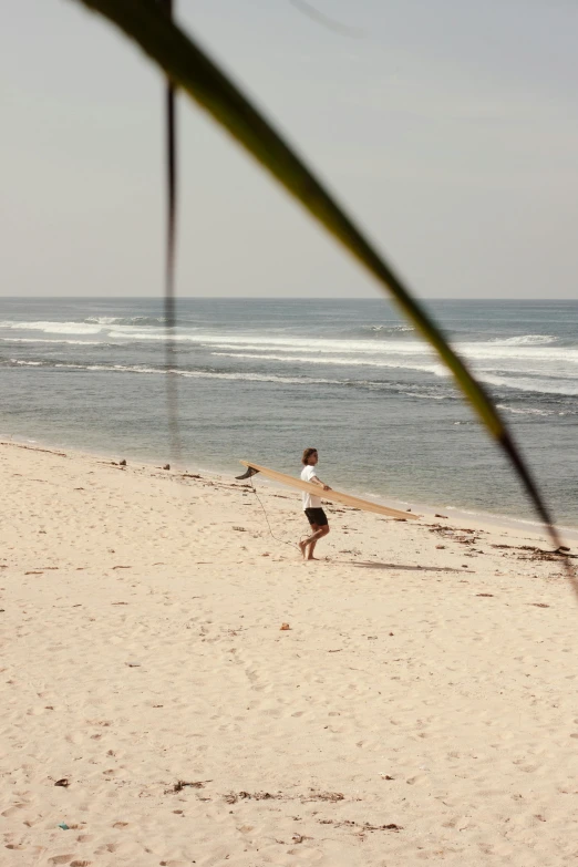 a man flying a kite on top of a sandy beach, bali, far away from camera, liam, seen from afar