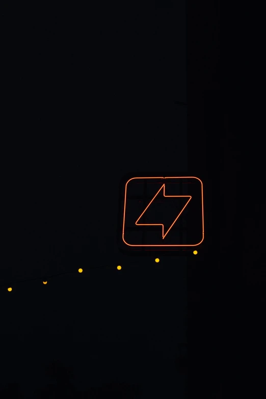 a street sign that is lit up at night, by Attila Meszlenyi, zig zag, black and orange, visible stitching, arrow shaped