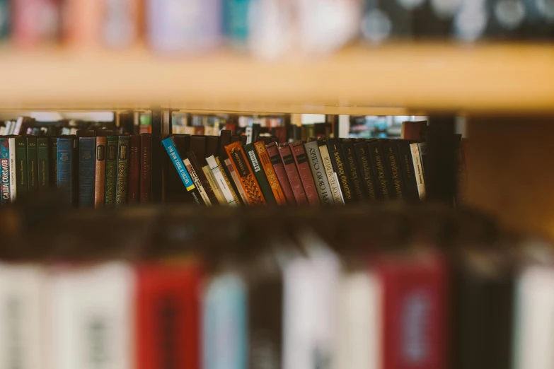 a book shelf filled with lots of books, by Carey Morris, unsplash, private press, blurred detail, fan favorite, bottom angle, uploaded