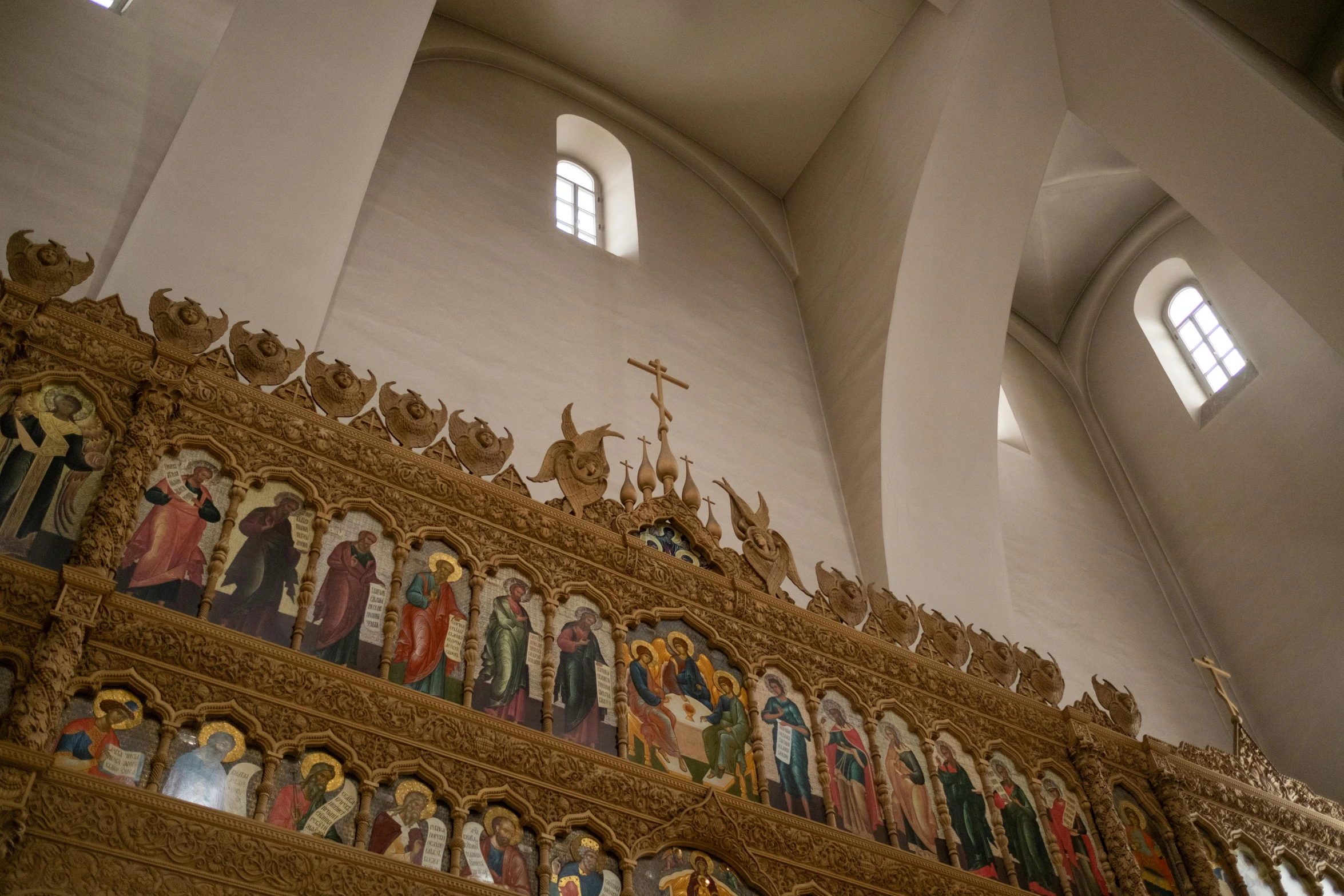 a picture of the inside of a church, a picture, by Attila Meszlenyi, unsplash, cloisonnism, white, icon, museum photo, shot on sony a 7