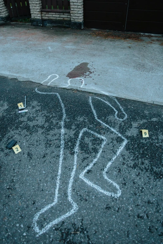 a drawing of a person on the ground, by Everett Warner, flickr, graffiti, murder scene, ap news photograph, scientific photo, ilustration