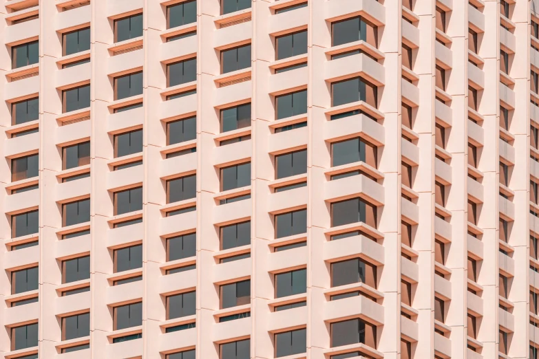 a very tall building with lots of windows, inspired by Ricardo Bofill, pexels contest winner, brutalism, in shades of peach, micro detail, singapore, square lines
