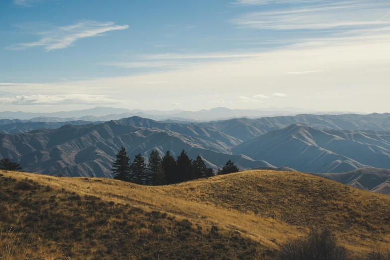 a view of the mountains from the top of a hill, by Jessie Algie, unsplash contest winner, renaissance, idaho, new zealand, no people 4k, panels