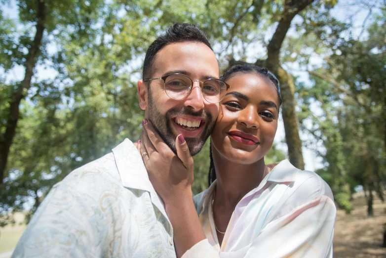 a man and a woman posing for a picture, lgbtq, digital image, diverse, summertime