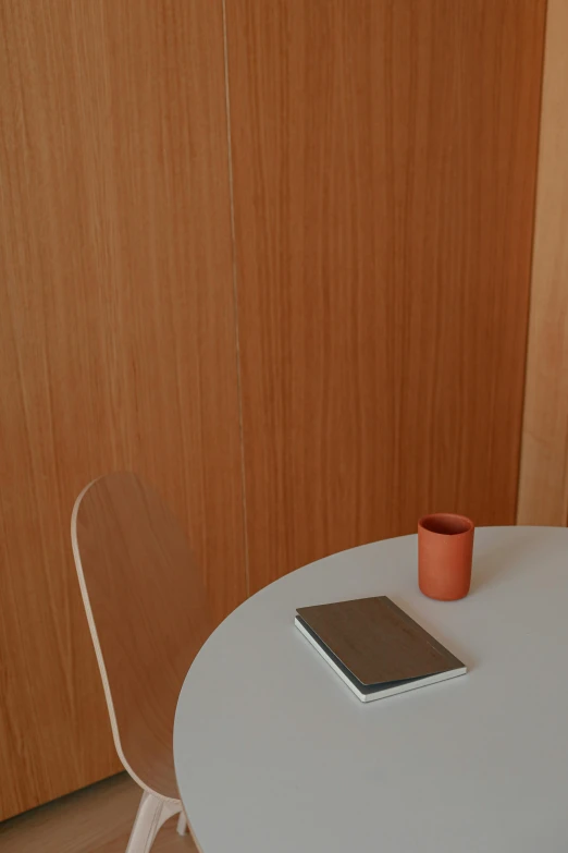 a laptop computer sitting on top of a white table, by Harvey Quaytman, purism, wood panel walls, tea, detail render, round form