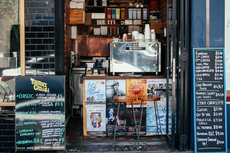 a coffee shop on the corner of a street, by Lee Loughridge, trending on unsplash, in chippendale sydney, at the counter, graphic print, thumbnail