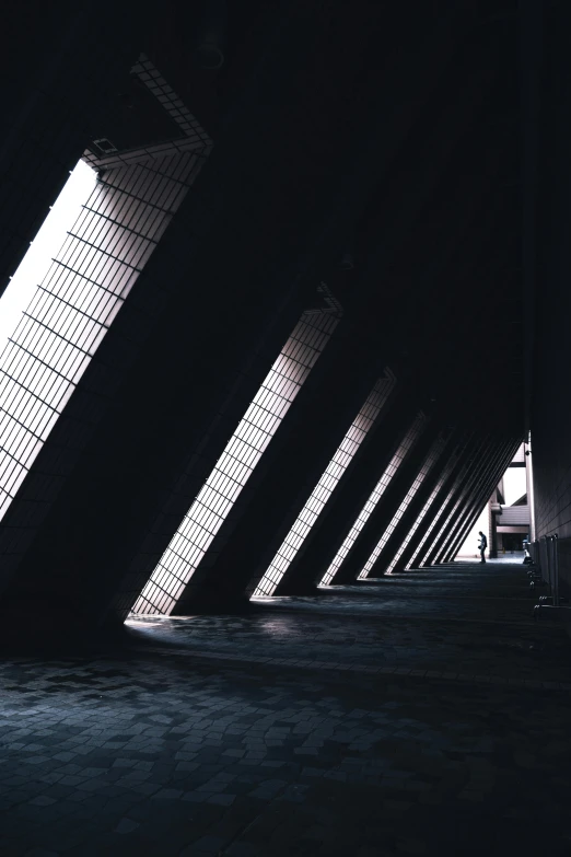 a black and white photo of the inside of a building, inspired by Ned M. Seidler, unsplash contest winner, deep shadows and colors, dark futuristic, in chippendale sydney, pointed arches