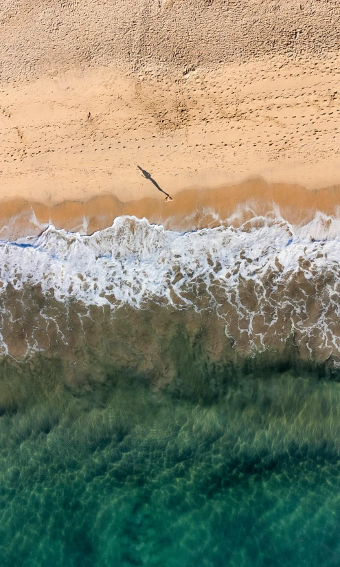 a large body of water next to a sandy beach, by Peter Churcher, pexels contest winner, close-up from above, manly, bird view, today\'s featured photograph 4k