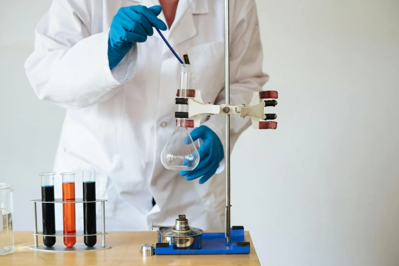 a close up of a person in a lab coat, alchemical equipment, educational supplies, brown, thumbnail