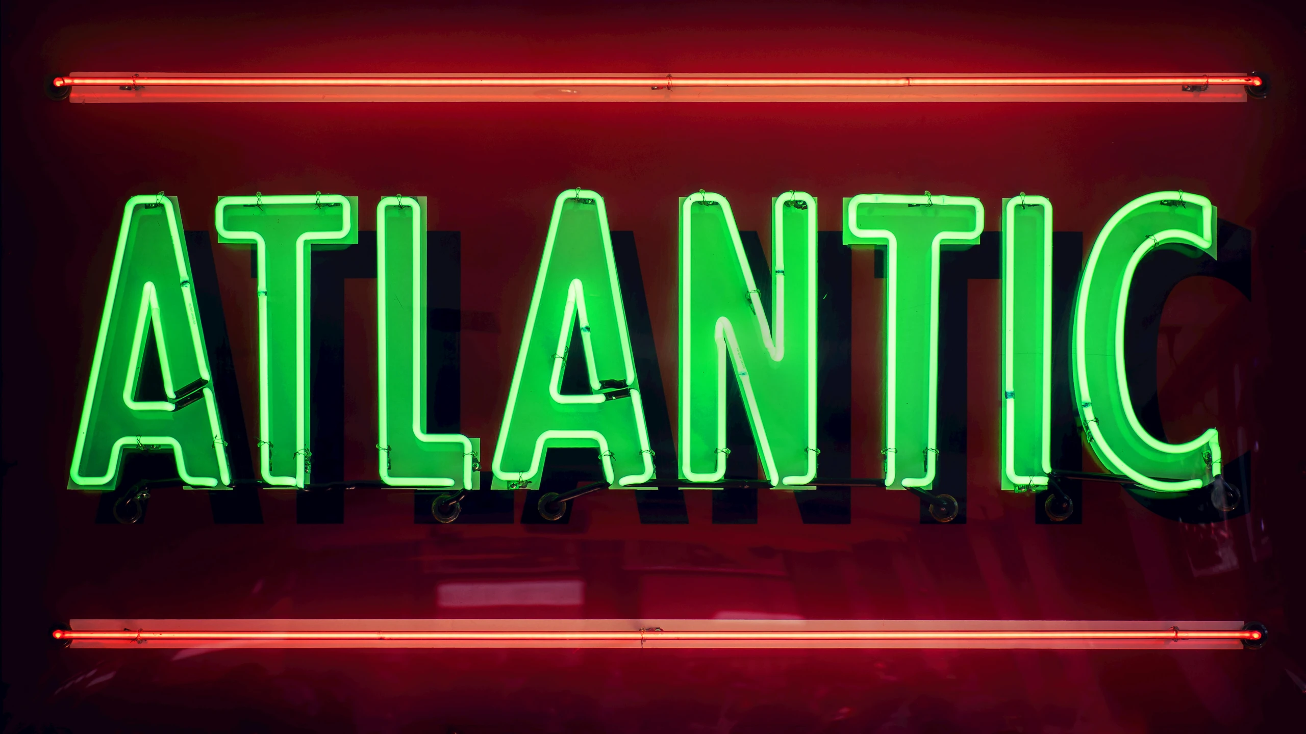 a neon sign that says atlantic, by David Allan, avatar image, fan favorite, ultrawide lens”, mint