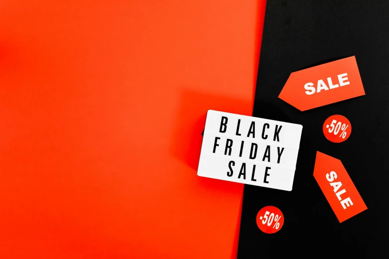 a black friday sale sign on a red and black background, by Julia Pishtar, trending on unsplash, placards, white bg, a high angle shot, instagram story