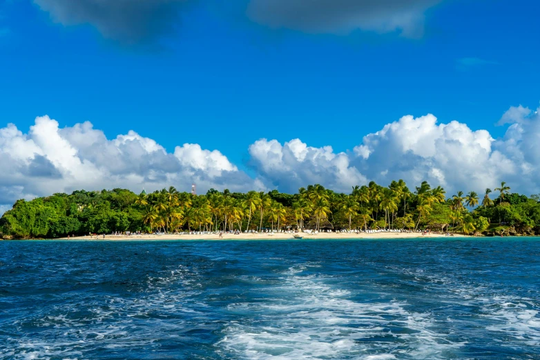 a small island in the middle of the ocean, pexels contest winner, carribean white sand, thumbnail, green and blue, viewed from the ocean