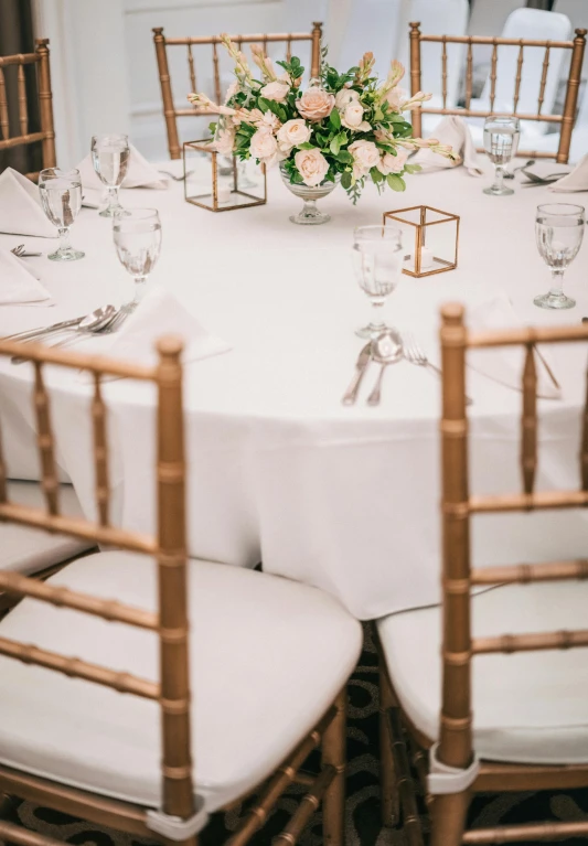 a table that has a bunch of chairs around it, by Ryan Pancoast, trending on unsplash, 2 5 6 x 2 5 6 pixels, luxurious wedding, fine simple delicate structure, thin gold details