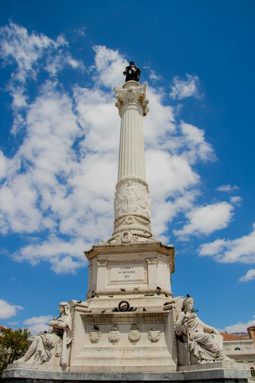 a white monument with a clock on top of it, inspired by Giovanni Battista Innocenzo Colombo, blue skies, lamp posts, rome in background, ceremonial clouds