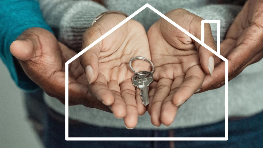 a person holding a house key in their hands, banner, rhys lee, home display, diversity