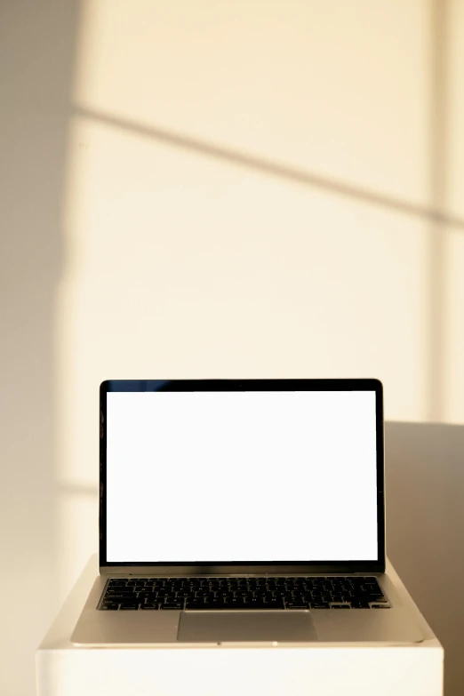 a laptop computer sitting on top of a white box, a computer rendering, unsplash, radiant backlighting, sun and shadow, light cream and white colors, computer screens