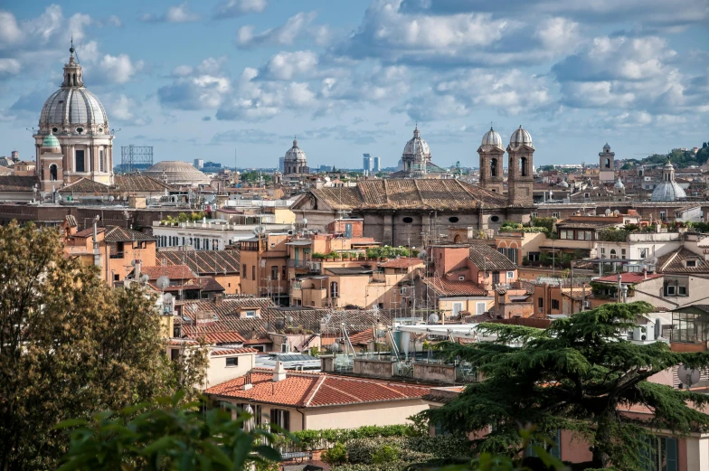 a view of a city from the top of a hill, pexels contest winner, renaissance, rome in background, avatar image, high resolution photo, roof with vegetation