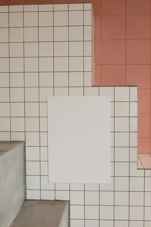 a white toilet sitting in a bathroom next to a toilet paper dispenser, a poster, by Harvey Quaytman, unsplash, de stijl, pastel pink concrete, made of all white ceramic tiles, whiteboards, ignant