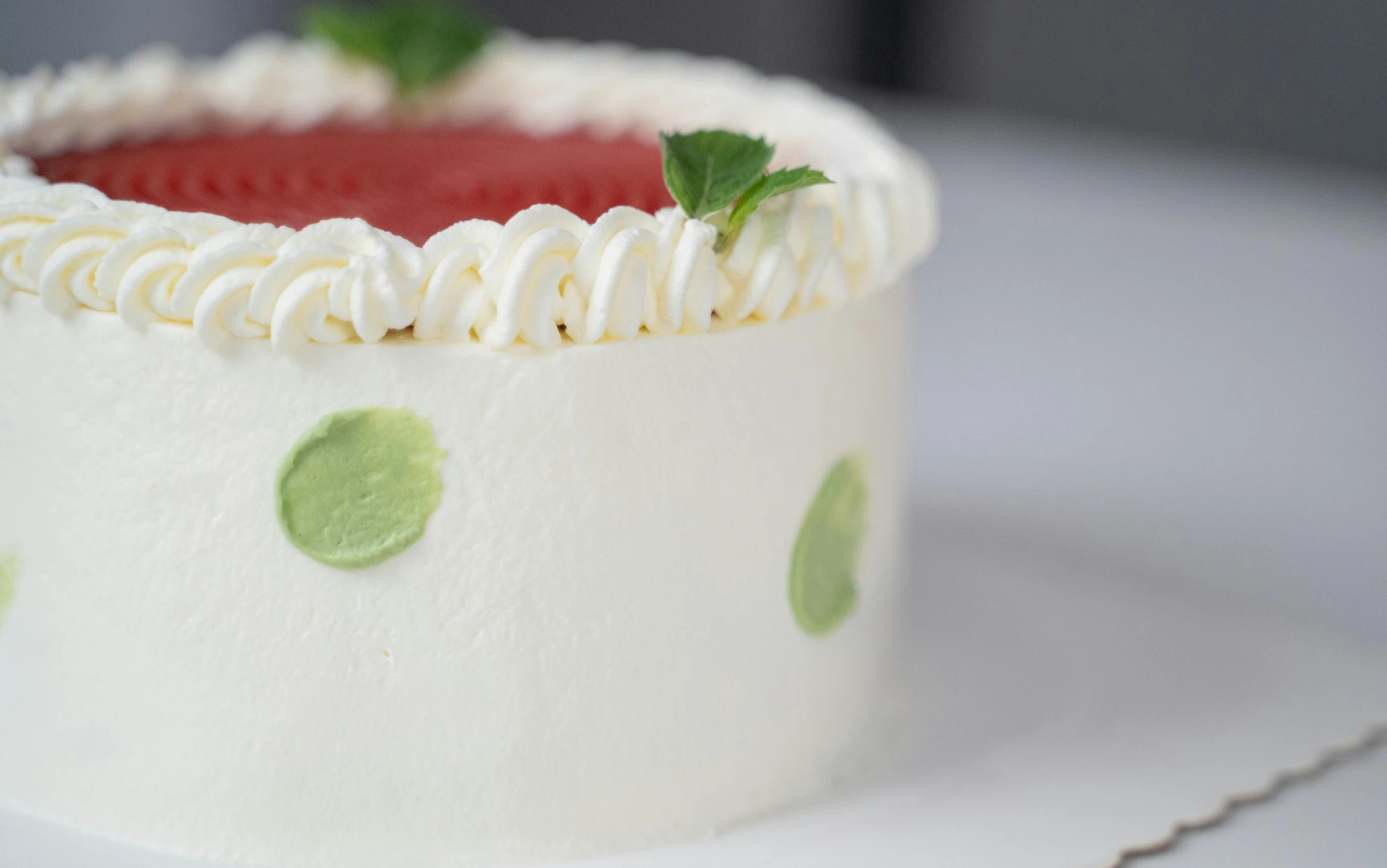 a close up of a cake on a plate, green and white, watermeloncore, subtle detailing, fan favorite