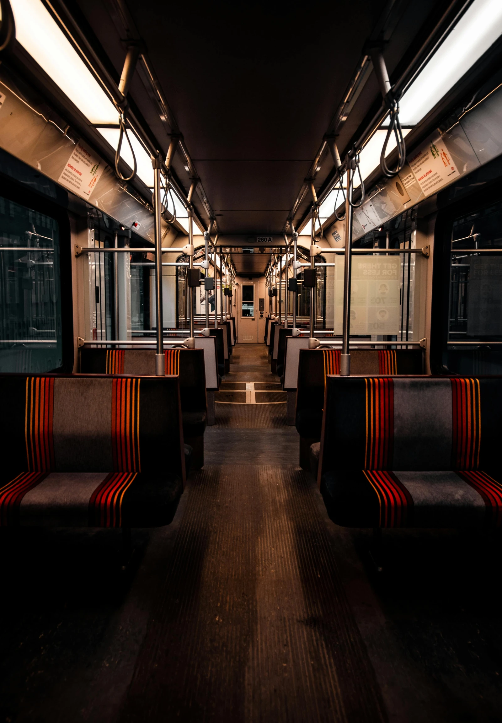 a view of the inside of a subway car, unsplash contest winner, hypermodernism, calm evening, square lines, ultra realistic 8k octan photo, on black background