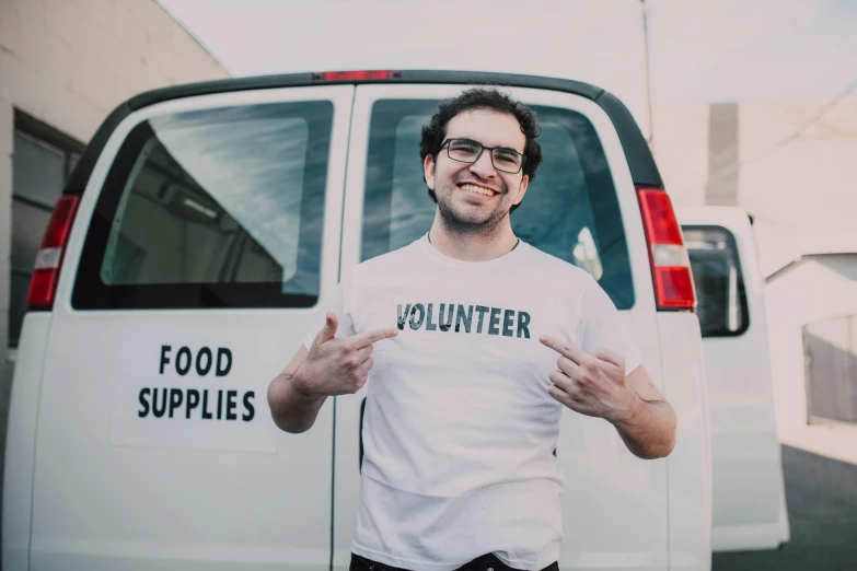 a man standing in front of a white van, by Francis Helps, hunger, avatar image