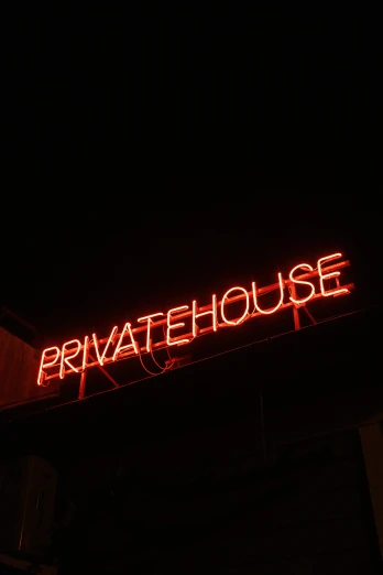 a neon sign hanging from the side of a building, private press, splash house, pitt, #trending, hq
