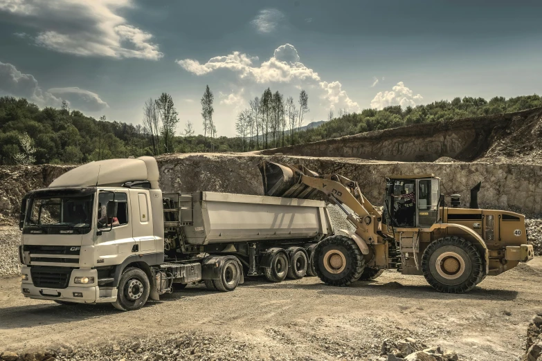 a dump truck driving down a dirt road, a portrait, unsplash, figuration libre, carrara marble, brass equipment and computers, grey, brown