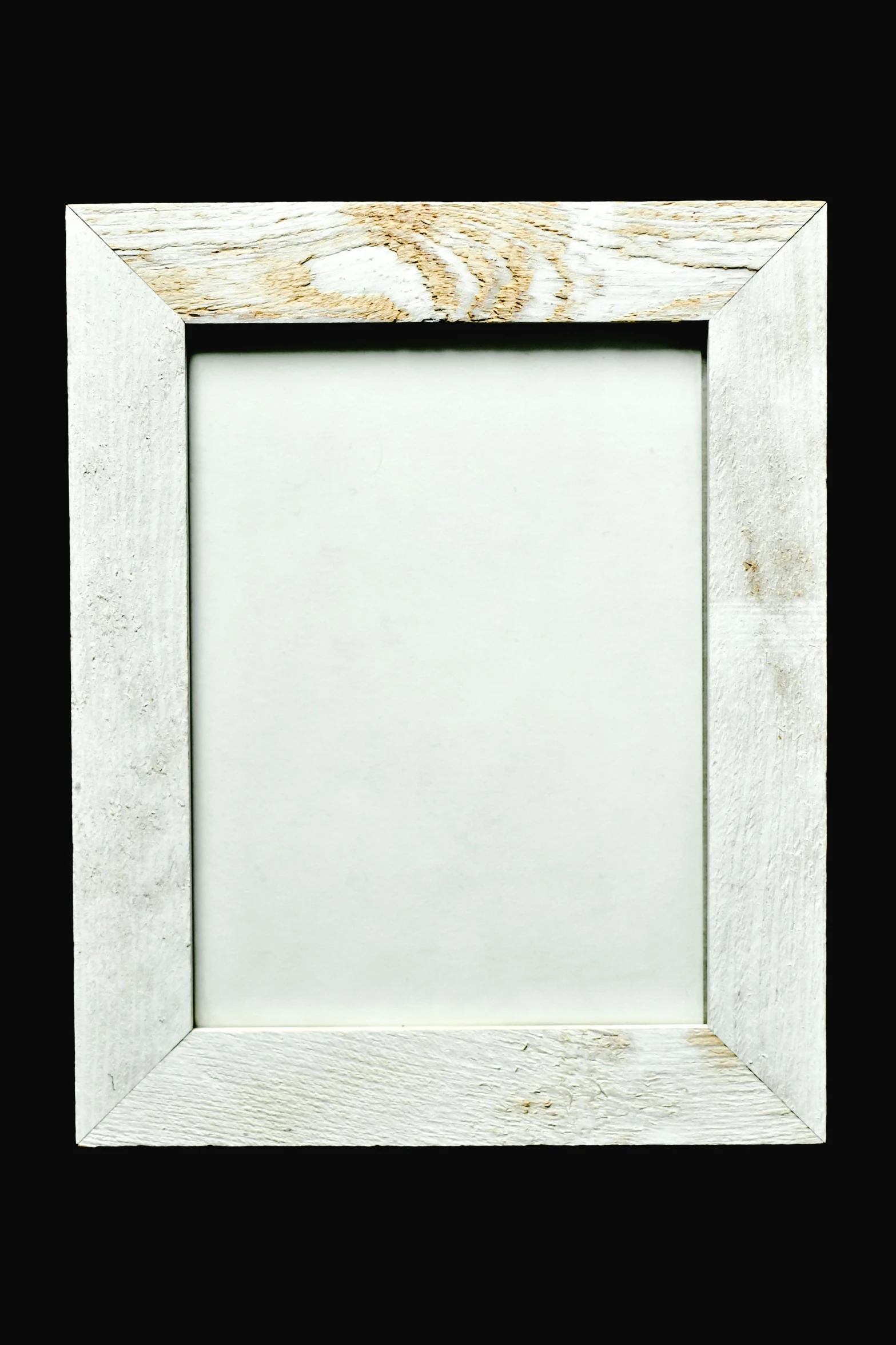 a white picture frame on a black background, by Lajos Vajda, arte povera, cedar, white marble, well worn, medium frame