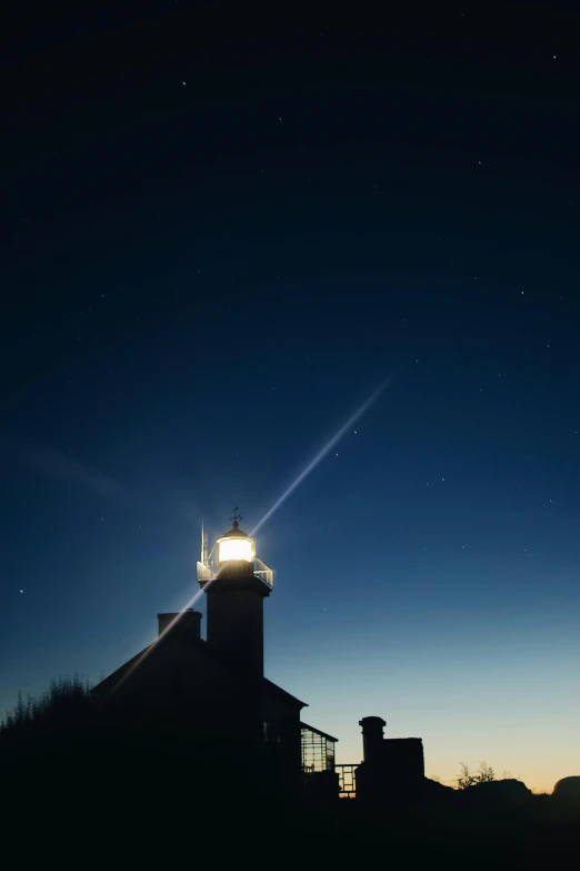 a light house sitting on top of a hill, light and space, nighttime photography, thumbnail, flashlight on, f/9