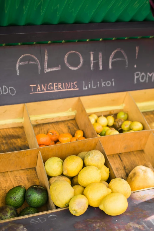 a display of fruits and vegetables at a farmer's market, temporary art, plumeria, chalkboard, polka dot, contain