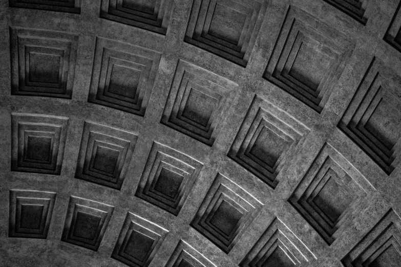 a black and white photo of the ceiling of a building, op art, deep crevices of stone, washington dc, high details photo, square shapes