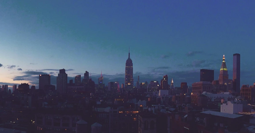 a view of a city from the top of a building, dark academia aesthetics, new york buildings, blue hour stars, instagram post