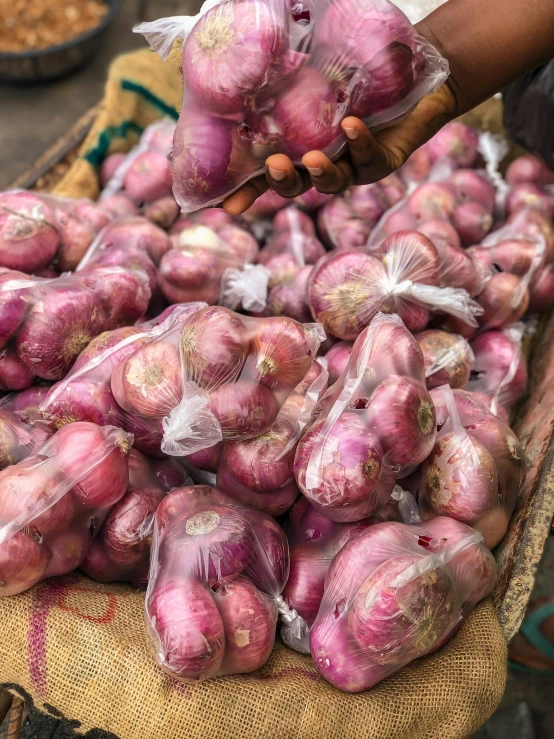 a pile of onions sitting on top of a table, bangalore, square, medium, hanging