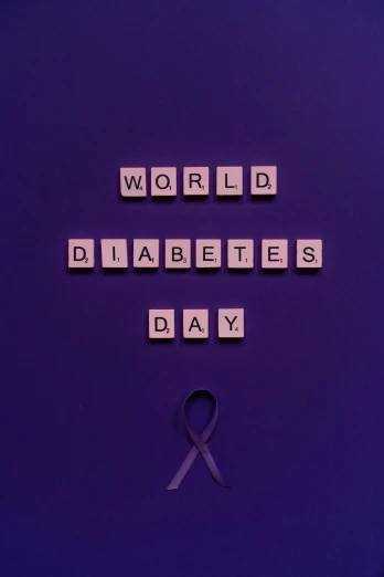 a purple ribbon with the words world diabetes day written on it, an album cover, by Meredith Dillman, pixabay, happening, deity), billboard image, image of the day, dirk dzimirsky