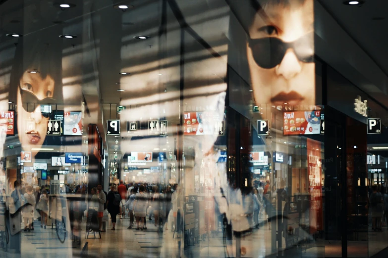 a group of people walking through a shopping mall, a picture, pexels contest winner, hyperrealism, person made out of glass, airport, wong kar wai, shusei nagaoka