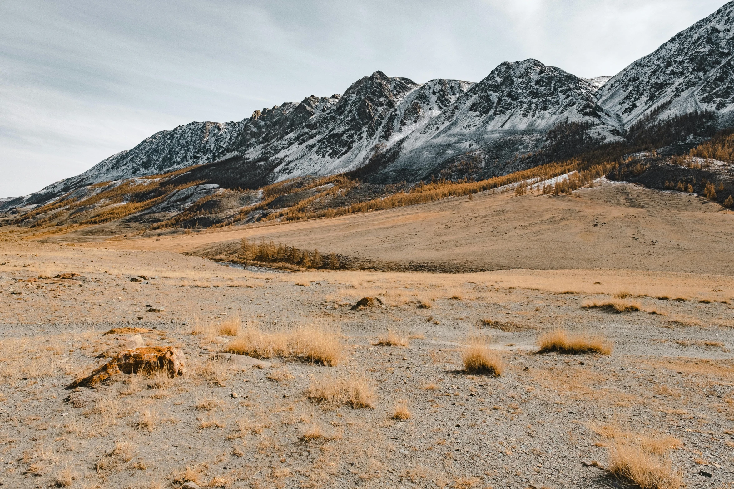 a dirt field with mountains in the background, by Carlo Martini, unsplash contest winner, land art, late autumn, desolate glacial landscape, rocky grass field, low quality photo