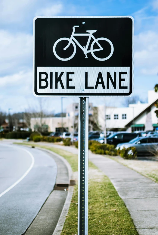 a bike lane sign sitting on the side of a road, trending on unsplash, busy small town street, 2 0 0 0's photo, panel, billboard image