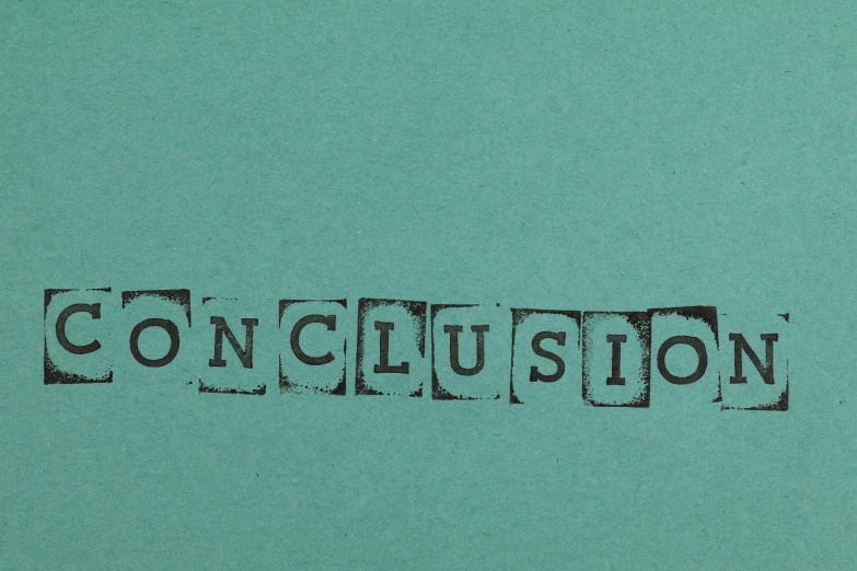 a close up of a piece of paper with the word conclusion written on it, an album cover, abstract illusionism, floating. greenish blue, cover image, non - fiction, television show
