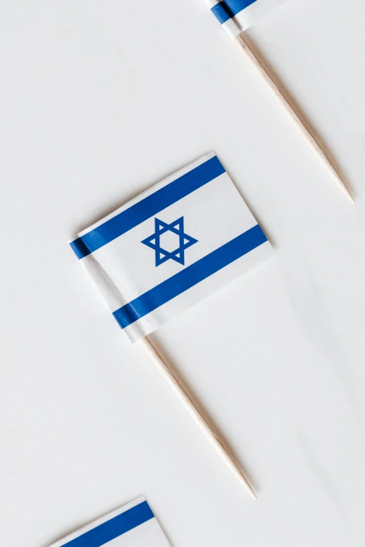 a group of small flags sitting on top of a table, inspired by Israel Tsvaygenbaum, pexels, square, high quality photo, wooden staff, with a white background