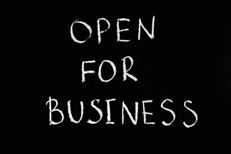a blackboard with the words open for business written on it, an album cover, pixabay, background image, 3 4 5 3 1, business logo, 0