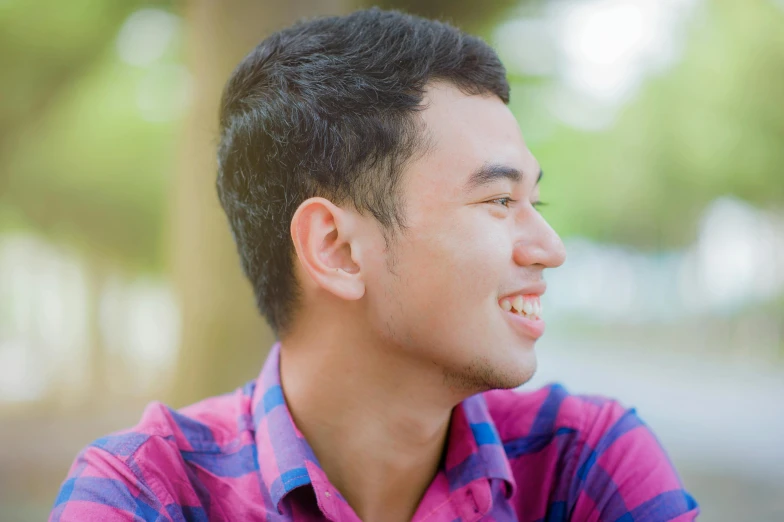 a close up of a person wearing a shirt, pexels contest winner, shin hanga, profile image, smiling male, darren quach, around 20 yo