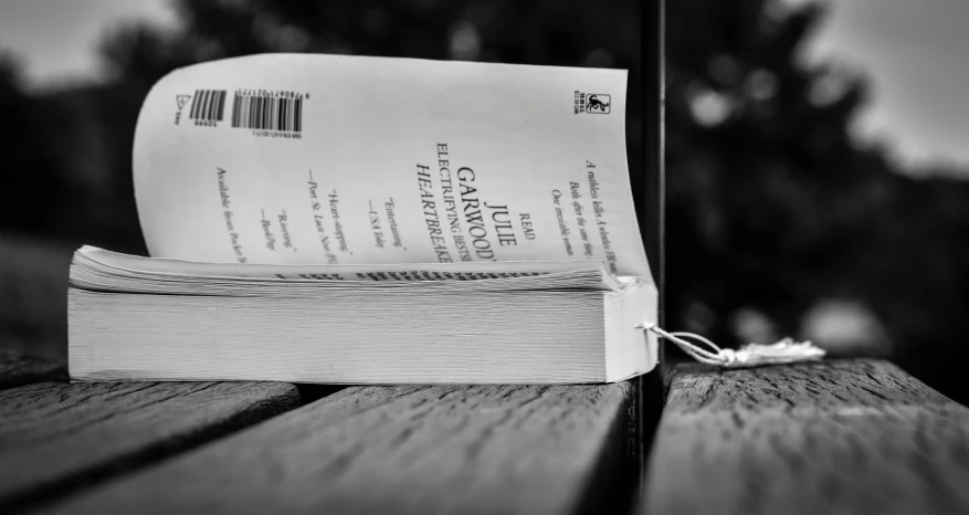 a book sitting on top of a wooden table, a black and white photo, by Daniel Gelon, unsplash, realism, caravagio, summer evening, 15081959 21121991 01012000 4k, scientific paper