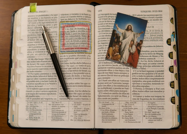 an open bible with a pen on top of it, figuration libre, drawing pictures on a notebook, highlighted, white tracing, thumbnail